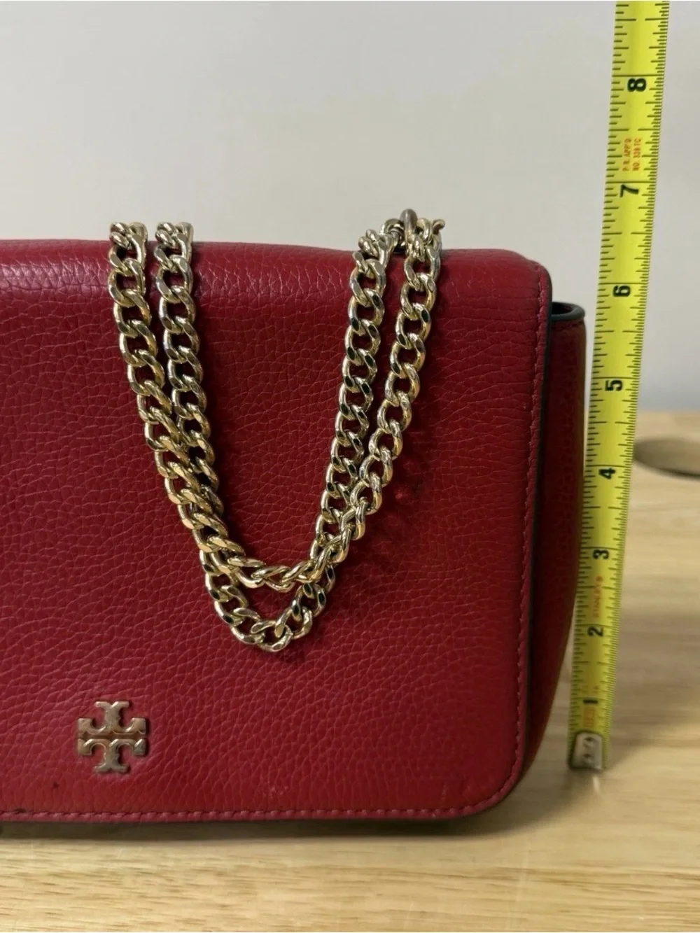 Tory Burch Red Shoulder Bag Gold Chain Strap Magnetic Snap Closure